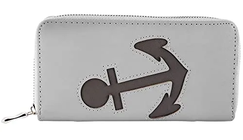 Damen Geldbörse Kunstleder 19 x 10 cm grau Anker Clutch Format