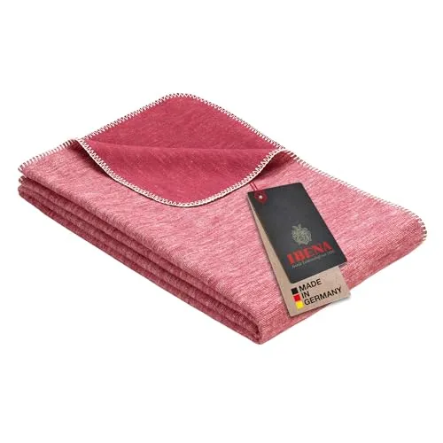 Ibena Wolldecke Lausanne 140x200 cm – Baumwolldecke rot aus Biobaumwolle, Sommerdecke angenehm weich und leicht, Made in Germany