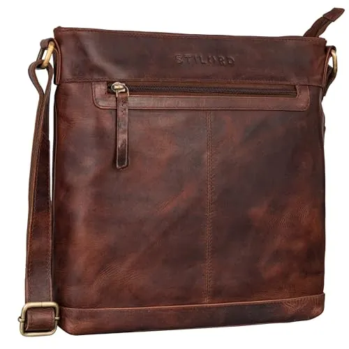 STILORD 'Henrike' Schultertasche Damen Leder im Hochformat Kleine Ledertasche Vintage Umhängetasche mittelgroß Crossbody Bag Leder, Farbe:porto - cognac