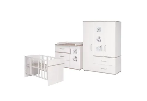 Roba Kinderzimmerset 'Moritz' - 3-teilig mit Bett, Wickelkommode & Schrank - Kinderzimmer-Sets: Modernes 3-teiliges Set mit TÜV-geprüftem Kombi-Kinderbett, Wickelkommode und 3-türigem Kleiderschrank, ideal für stilvolle Baby- und Kinderzimmer.