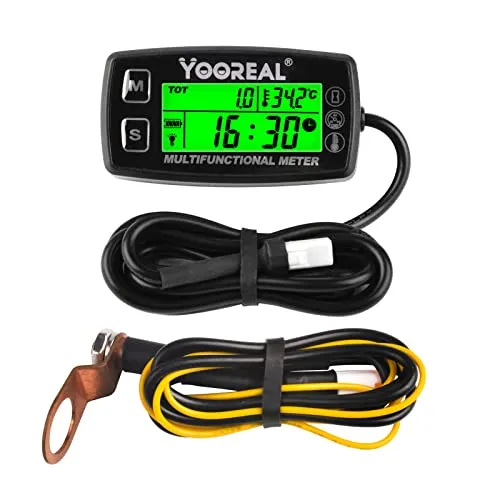 Yooreal Digital Motor Temperaturmesser, Tachometer und Stundenzähler, abnehmbare Temperatursonde, wasserdicht für Roller Schneefräse Motorrad Rasen Traktor Generator