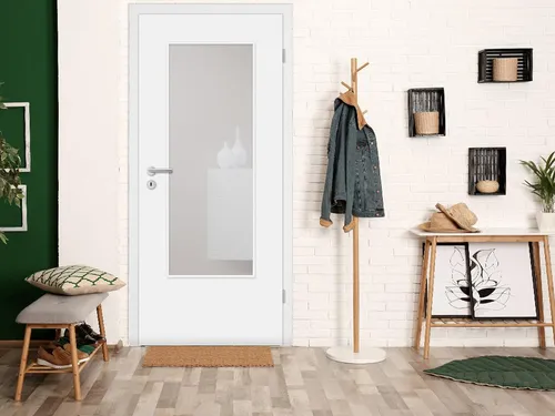 Mosel Türen Zimmertür Alba Weiß RAL 9010 mit Lichtausschnitt - Die Zimmertür Alba von Mosel Türen in Weißlack RAL 9010 vereint elegantes Design mit robuster Verarbeitung. Ideal für Wohnräume, bietet sie eine harmonische Raumgestaltung und gute Schalldämmung.