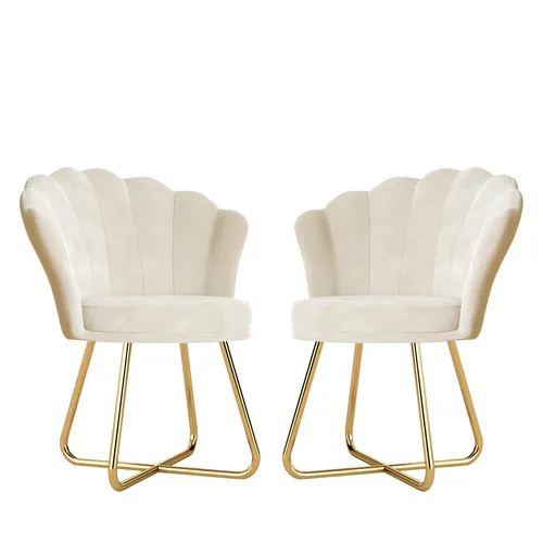 Hawthyhome Blütenblatt-Rückenlehne Lehnstuhl mit Metallbeinen in Beige - Eleganter Samtstuhl mit hoher Rückenlehne und stabiler Metallbasis. Ideal als Esszimmer- oder Schminkstuhl, kombiniert er modernes Design mit hohem Sitzkomfort.
