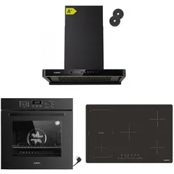 KB ELEMENTS Sparset, Einbauherd Set, Herdset, Induktionskochfeld 77cm, Einbaubackofen 60cm, Dunstabzugshaube 80cm, AQUA CLEAN, EV1/105/H80 - Schwarz