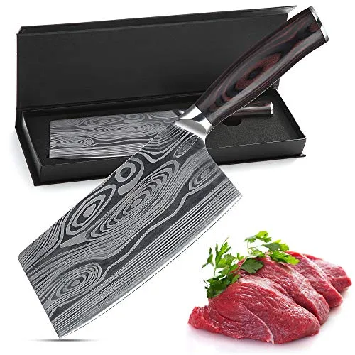 Theexecva Hackmesser Fleischerbeil 7 Zoll Deutsch Hochgekohlter Edelstahl Hackbeil Messer, professionelles Chinesisches Kochmesser Hochleistungsklinge für Küche und Restaurant