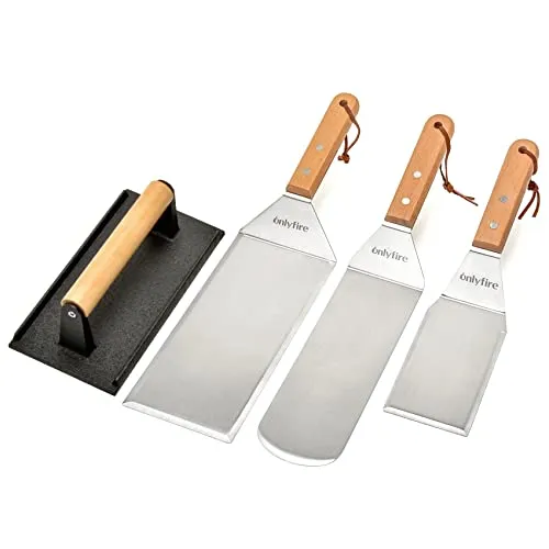 Onlyfire Grillspachtel Plancha Kit – Edelstahl-Grillspachtel, Schaber und Gusseisen-Grillpresse für Flache Tops, Grills, Öfen und Herde
