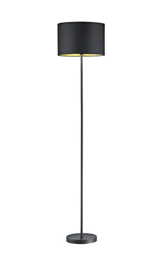 lightling Stehlampe Benny mit Schirm aus Stoff in Schwarz, Innenseite Gold, Korpus Metall schwarz, Stehleuchte für Wohnzimmer, Schlafzimmer etc., exkl. 1x E27 (max. 60W). Höhe: 160cm, Ø 35 cm