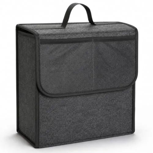 VINATO Kofferraum Organizer Filz, Auto Kofferraumtasche mit Klettverschluss & 2 Netzbeuteln, Auto Kofferraum Organizer Klett Tasche für Werkzeug Autopflege Autozubehör (29X15×30cm)