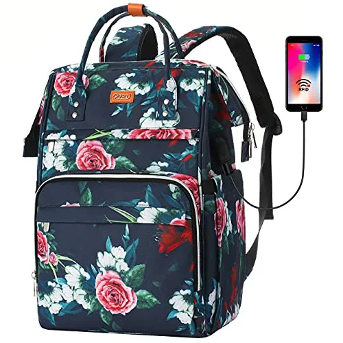 RJEU Rucksack Damen,Schulrucksack Mädchen Teenager mit Anti-Diebstahl Tasche & USB-Ladeanschluss,Laptop Rucksack Schule mit 12-16 Zoll Laptopfach für Frauen,Freizeit,Uni,Arbeit,Reisen (Blume)