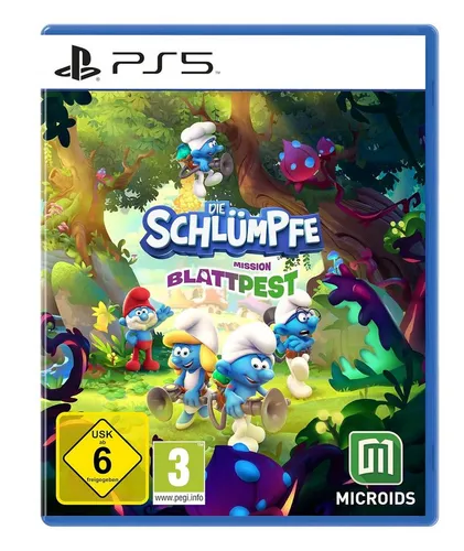 Die Schlümpfe: Mission Blattpest - PS5 Spiel - Erlebe ein spannendes Abenteuer mit den Schlümpfen! Schlage den bösen Gargamel und rette dein Dorf in fünf bunten Welten. Für 1-2 Spieler, ab 6 Jahren, mit vielseitigen Sprachoptionen.