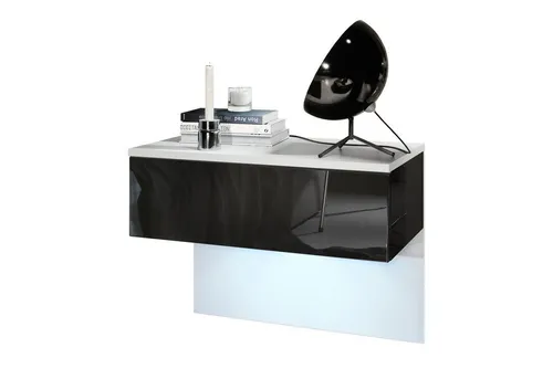 Vladon Nachttisch Sleep mit LED-Beleuchtung, Weiß matt/Schwarz Hochglanz