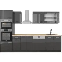 Vicco Küchenzeile R-Line, Anthrazit Hochglanz, 300 cm - Küchenzeilen mit modulares System, individuell anpassbar und erweiterbar. Inklusive Hochschrank und höhenverstellbaren Füßen für perfekte Anpassung an Ihre Küche.