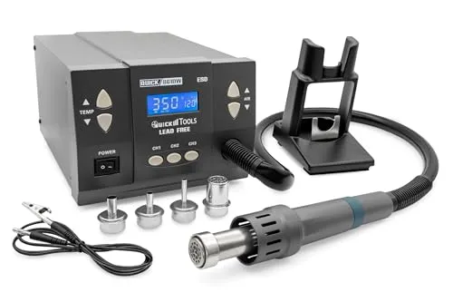 QUICK 861DW Profi Heißluft Lötstation Set digital regelbar - 1000 Watt/Temperaturbereich 100-500 °C - Heißluft 120L/Min - SMD Reworkstation - Kalibrierfunktion - Standby - Auto-Kühlsystem