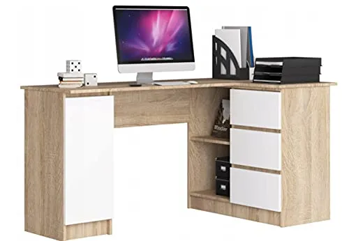 BDW Eckschreibtisch Weiß mit Schubladen und Einlegeböden