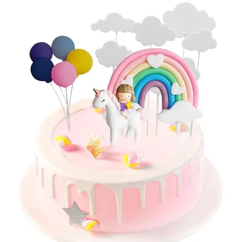 EACHPT Einhorn Deko Torte,Tortendeko Einhorn Geburtstag Kuchen Dekoration Wolke Regenbogen Luftballons Kuchen Topper Einhorn Tortendekoration Kit für Kinder Mädchen Junge Geburtstag Baby Shower Party