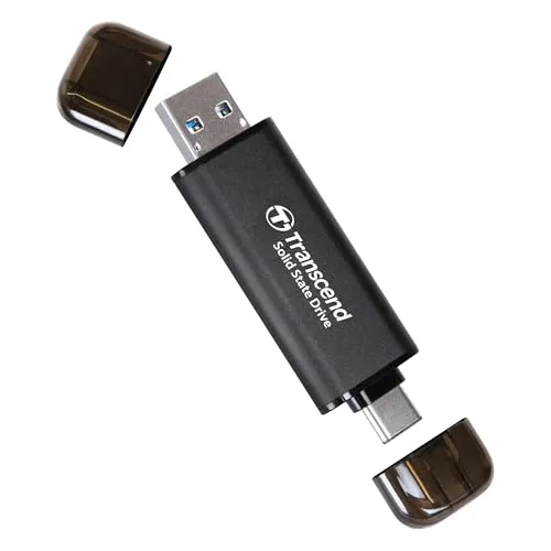 Transcend ESD310C - 256 GB Externe SSD, USB-C und USB-A, schnelle Datenübertragung und kompakt für unterwegs