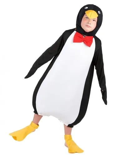 DEGUISE TOI Vegaoo Pinguin-Kinderkostüm Tier schwarz-weiß-gelb - 110-122 (4-6 Jahre)