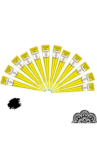 FADEDA Schmuck-Tattoo 12x Henna Kegel je 25g natürliche Paste, 100 % pflanzlich, ohne PPD, 12 Henna Kegel je 25 Gramm, 100 % NATÜRLICHE HENNA-PASTE – Rein pflanzlich, 100% Bio - VEGAN