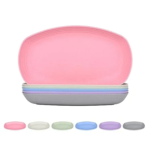 JSYMJSY Teller Set Kunststoff, 6Teilig 29.5cm Oval Speiseteller Bruchfest, Essteller Plastik Mehrweg, Sicher & Leicht Plate für Esszimmer RV Party Picknick Camping, Mikrowellenfest, Bunt