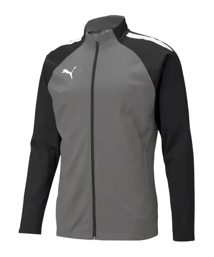 Puma teamLIGA Trainingsjacke Größe 176 - Unisex Kinderjacke in Grau-Schwarz-Weiß mit praktischen Reißverschluss-Taschen, ideal für sportliche Aktivitäten und Training.