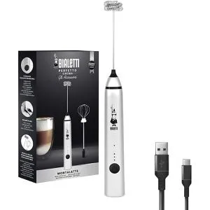 Bialetti Whipper - 3-stufig verstellbarer Milchaufschäumer, Edelstahl, USB-aufladbar und ideal für perfekten Schaum überall