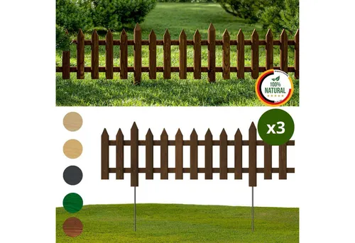 Floranica Zierzaun Steckzaun - Robuste Beetabgrenzung aus Holz - Zaunelemente für Garten und Vorgarten, handgefertigt aus hochwertigem Kiefernholz mit stabilen Metallpfosten für einfache Installation und lange Lebensdauer.