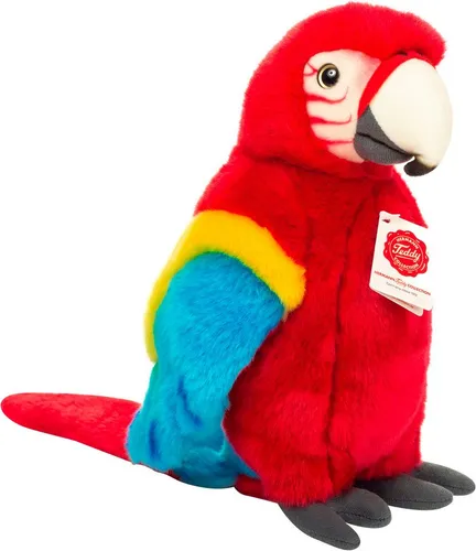 Teddy Hermann Papagei Scharlachara rot 27 cm - Kuscheltier aus hochwertigem Plüsch in leuchtendem Rot, ideal zum Kuscheln und Spielen für Kinder und Sammler.