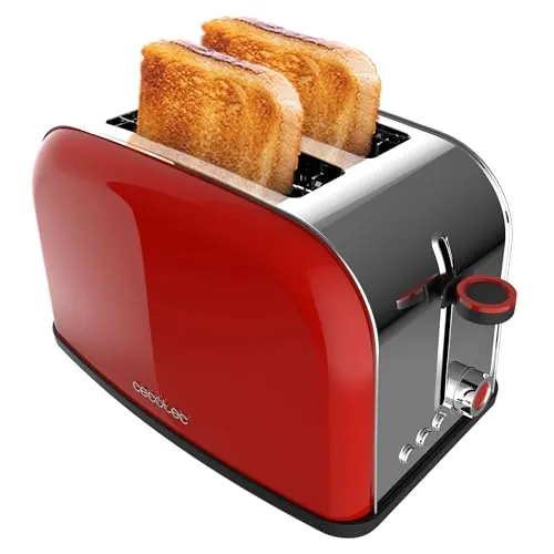 Cecotec Vertikale Toaster Toastin Time 850 Red Lite - 850 W Leistung, breiter Schlitz für dicke Brote und 7 Bräunungsstufen für perfektes Toasten