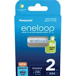 eneloop AAA Micro NI-MH Akku 2er-Pack - Hochleistungsakkus mit 800 mAh, sofort einsatzbereit und bis zu 2100 Mal wiederaufladbar, plastikfrei und umweltfreundlich