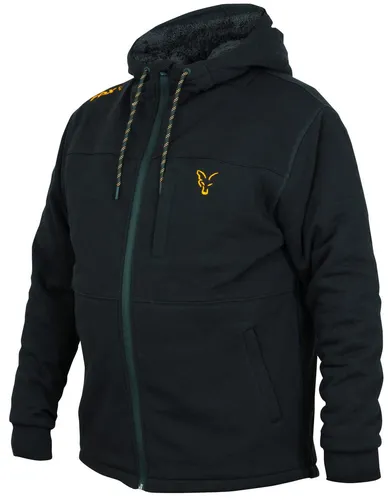 Fox Collection Black / Orange Sherpa Hoody Pullover mit Kapuze, Größe:S