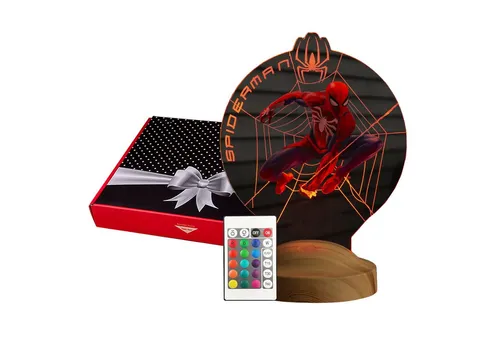 Geschenkelampe Nachttischlampe Spiderman 3D Nachtlicht UV Druck Geburtstagsgeschenk für Jungen, Leuchte 7 Farben fest integriert, Geschenk für Kinder, Spiderman-Fans