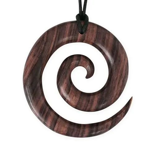 Fly Style Damen Halskette - XL Spirale Holz Anhänger - Amulett Kette - Boho Schmuck