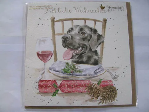 Wrendale Designs Klappkarte Grußkarte ,Hund am Weihnachtstisch