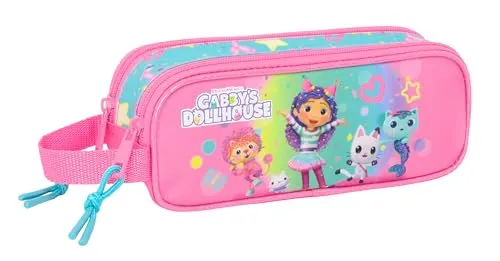safta GABBY'S Dollhouse Confetti Doppelmäppchen für Kinder, ideal für Kinder im Schulalter, bequem und vielseitig, Qualität und Widerstandsfähigkeit, 21 x 6 x 8 cm, rosa/türkis, Mediano, Lässig