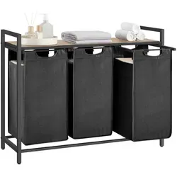 VASAGLE Wäschekorb mit 3 Fächern und Ablage in schwarz von VASAGLE