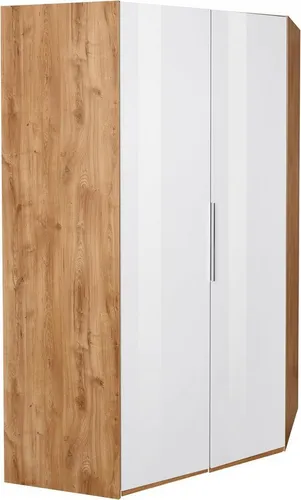 Wimex Eckkleiderschrank Level mit Glastüren – 236 cm braun - Kleiderschrank mit praktischer Ecklösung, inklusive batteriebetriebener LED-Beleuchtung und pflegeleichten Oberflächen. Ideal für moderne Raumgestaltung und einfache Selbstmontage.