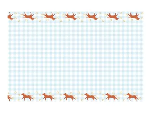 Papiertischdecke 180x120cm - Papier Tischdecke Kariert mit Pferde Muster - Tischtuch Tisch Decke als Partytischdecke für Kindergeburtstag Geburtstag Party - Partydeko & Tischdeko - Hellblau