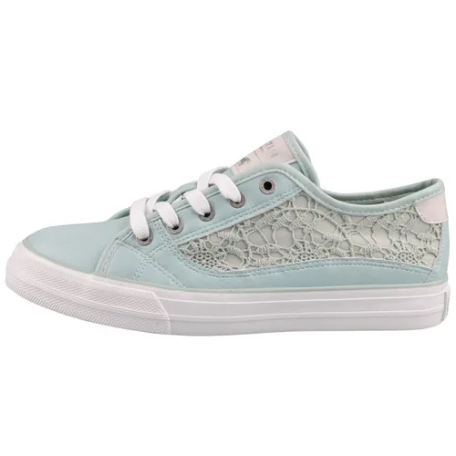 MUSTANG Damen Sneaker Mintgrün EU 39 - Stylische Damen-Sneaker in Mintgrün, aus Kunstleder und Textil mit Häkeleinsatz, ideal für einen modischen Look im Alltag.