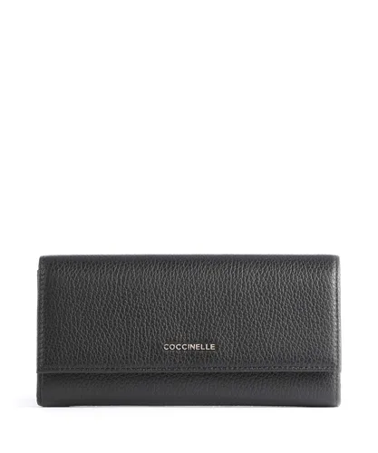 COCCINELLE Metallic Soft Wallet Geldbörse Noir - Damen Geldbörse aus 100% Rindsleder in elegantem Schwarz, ideal für Kreditkarten und stilvoll unterwegs.