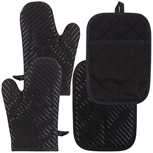 Rosenstein & Söhne Grillhandschuhe: 4er-Set Silikon-Anti-Rutsch-Ofenhandschuhe & XL-Topflappen, bis 240 °C (Silikonofenhandschuh, Backhandschuh, Handschuh)