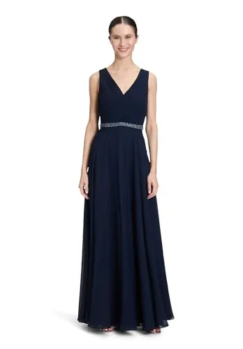 Vera Mont Damen Abendkleid mit Plissee 38 - Elegantes Abendkleid mit festlichem V-Ausschnitt, Dekoelementen und einem leicht ausgestellten Chiffonrock. Perfekt für besondere Anlässe und ein absoluter Hingucker!