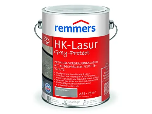 Remmers HK-Lasur 3in1 Grey-Protect wassergrau, 2,5 Liter - Beizen – Premium Holzlasur für außen, vereint Imprägnierung, Grundierung und Lasur in einem Produkt, schützt Holz vor Feuchtigkeit und UV-Strahlung.