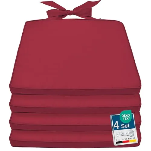 Beautissu Stuhlkissen Pia 4er Set, Rot - Stuhlkissen aus 100% Polyester, waschbar bis 30 Grad, ideal für eine stilvolle und bequeme Sitzgelegenheit in Ihrem Zuhause.