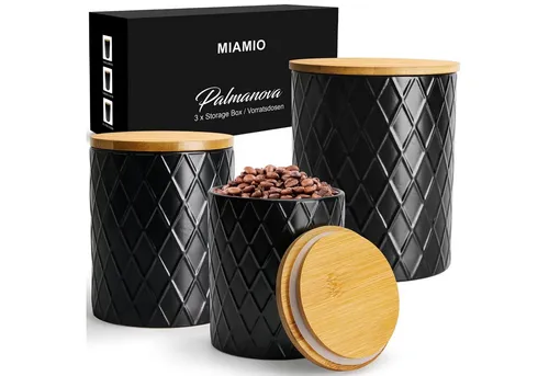 MIAMIO - Set von 3 luftdichten Vorratsdosen aus Keramik - Glasbehälter & Töpfe - Hochwertige Keramikdosen mit luftdichtem Bambusdeckel für langanhaltende Frische und stilvolle Aufbewahrung in der Küche oder im Bad.
