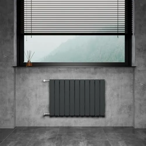 WITEN&NOCK Designheizkörper Flach Paneelheizkörper Anthrazit 850 x 550 mm Doppellagig mit Seitenanschluss Austauschheizkörper Nabenabstand 500 mm inkl. Thermostatventile