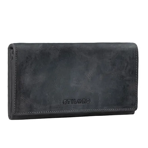 STILORD Damen-Geldbörse aus Leder grau - Vintage Portmonnaie mit RFID & NFC Schutz - Damen-Geldbörsen mit hochwertigem Rinds-Leder und integriertem RFID/NFC Schutz für maximale Sicherheit. Ideal verpackt in einer Geschenkbox – das perfekte Geschenk für stilbewusste Frauen!