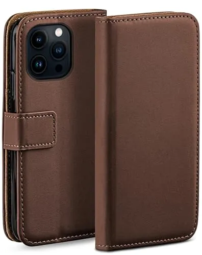 moex Book Case für iPhone 14 Pro Handyhülle mit Kartenfach, Hülle klappbar 360 Grad Schutzhülle, Klapphülle Flip Case Cover, PU Leder Handytasche Lederhülle, Dunkelbraun