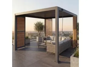 MCW Pergola 3x3m Anthrazit mit Lamellendach - Elegante Pergola mit verstellbarem Lamellendach für individuellen Schatten. Stabil und wetterfest, ideal für Garten und Terrasse. Inklusive Lamellen- und Seitenwänden für optimalen Sichtschutz.
