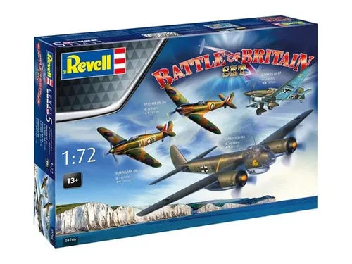 Revell 03766 Battle of Britain Set - 1:72 Plastik Modellbausatz - Flugzeuge, detaillierter 1:72 Bausatz eines Propellerflugzeugs, ideal für Modellbau-Fans und Sammler, enthält alle notwendigen Teile für authentische Nachbildung.