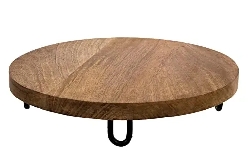 Mangoholz Servierplatte rund Natur - 29 cm - Holz Servierteller mit Metall-Füßen - Tablett aus Mango Massiv Holz Wurst Käse Tapas Servier Teller Platte lebensmittelecht